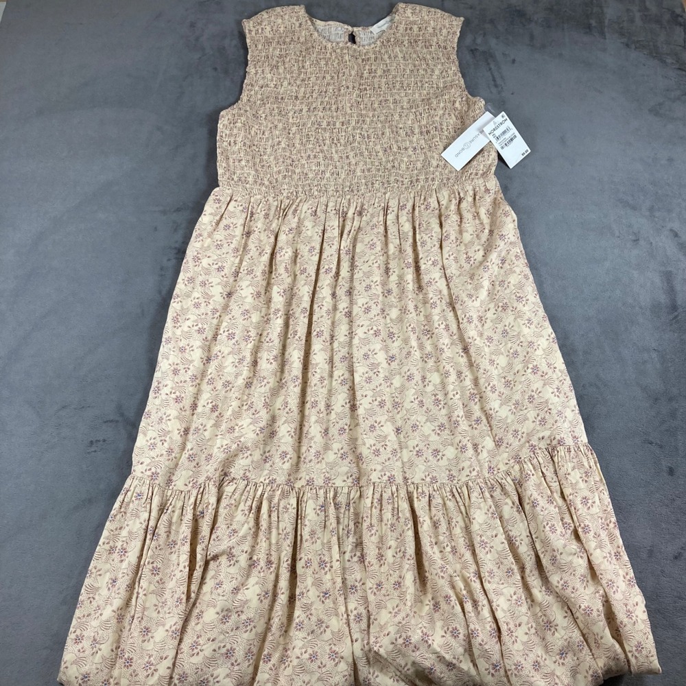 Treasure & Bond Tan Stamped Blooms Smocked Tiered Maxi Dress XXL NEW